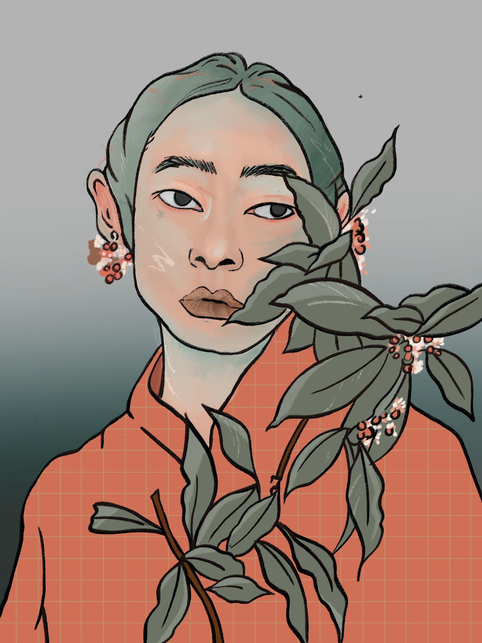digital portrait with flowers